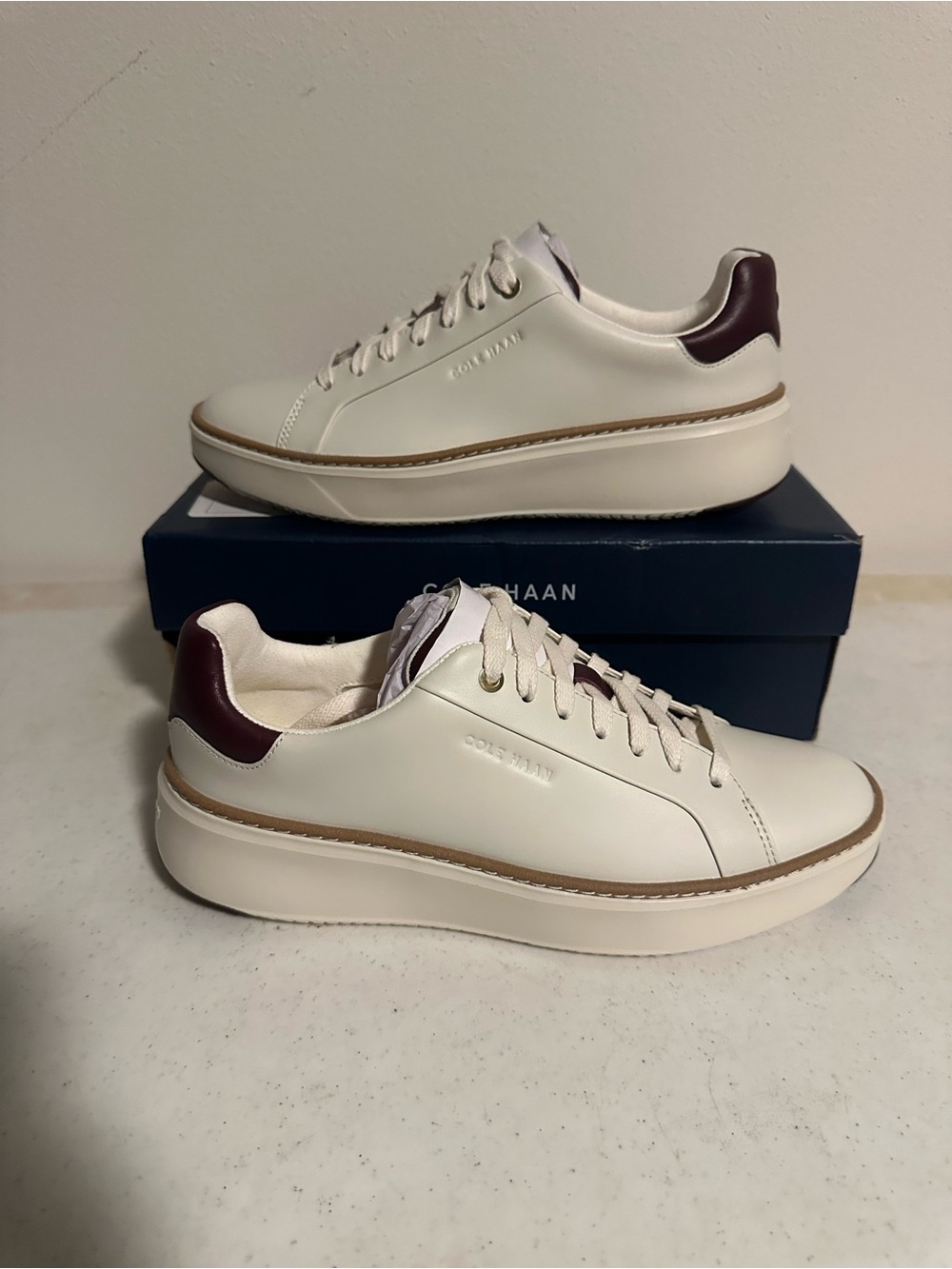 Cole Haan GrandPro Topspin Leather Sneakers Ivory Bloodstone Women 8 New